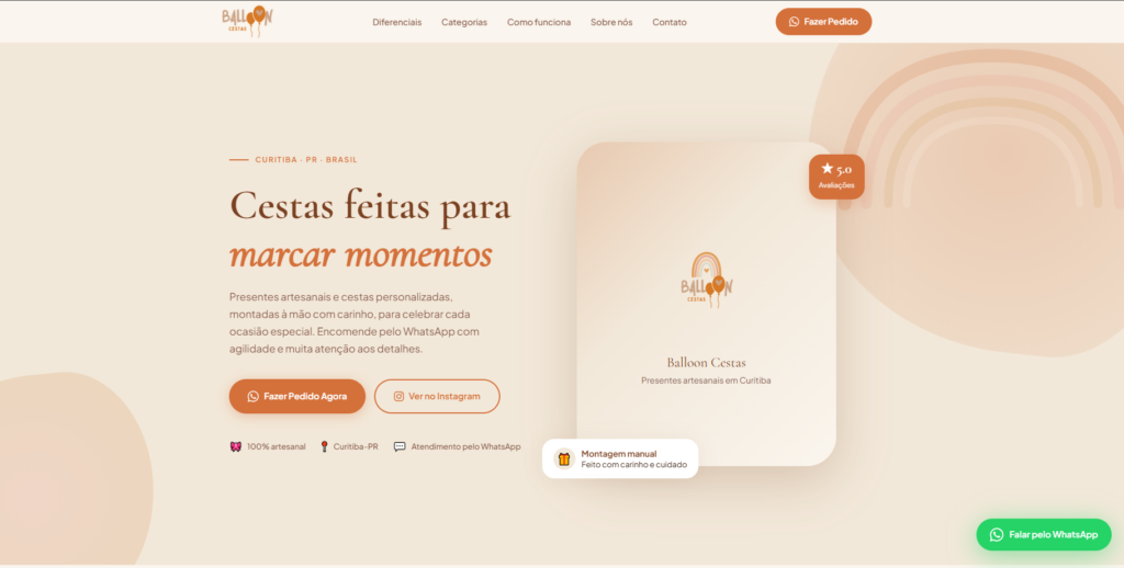 criação de loja virtual de presentes ballon cestas